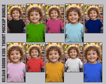 Gildan 5000B Kids T-Shirt Mockup Bundle: Boho Colors (JPG & PNG Digital Download)