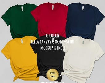 Bella Canvas 3001 T Shirt Mockup Bundle + Gildan 18000 Sweatshirt Mockup | 6 Color PNG JPG POD Mockup