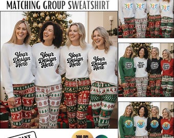 Gildan 18000 Christmas Sweatshirt Mockup, Group Matching Outfit Mockup, Holiday Family Pajama Mockups, Women Crewneck JPG, Xmas Mock Up