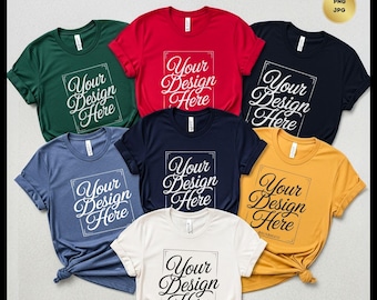T Shirt Mockup Bundle Canva Ready | Multicolor Tee Mockup PNG JPG | Bella Canvas Style Shirt Mockup Unisex Apparel Mockup 300 DPI