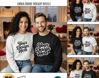 Couple Sweatshirt & T-Shirt Mockup Bundle | Comfort Colors 1717  Gildan 18000 | Canva Frame Mockup | Valentine Couple Mockup