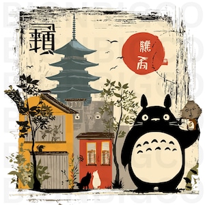 Totoro Anime Shirt Digital SVG, Cute Japanese Cartoon for POD Seller Design , Ghibli Style Anime Lovers Gifts PNG, Ideal Gift for Anime Fans