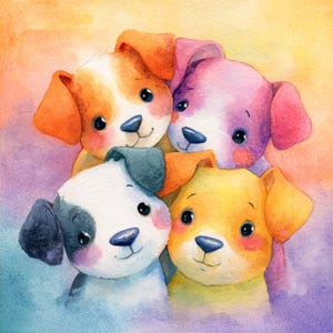 Chiots mignons en JPG, aquarelle animaux-chiots Clipart Bundle, lot de cliparts chiot coloré, aquarelle mignons chiots JPG, clipart chiot