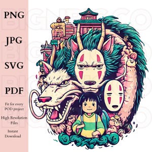Studio Ghibli Hayao Miyazaki Movie Spirited Away Digital Design JPG, Tee PNG, Wall Art PDF,Ghibli Style Japanese Cartoon Character Fan Gifts