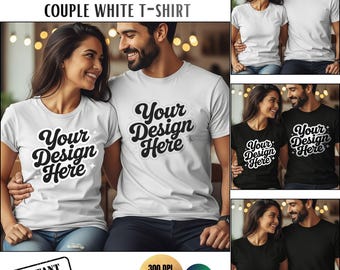 Comfort Colors 1717 Couple T Shirt Mockup, White & Black Couple Tee Mockups, Matching Shirts, JPG PNG PSD