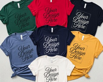 Bella Canvas 3001 Mockup Bundle, Six Color Group Shirt Flat Lay, Unisex T-Shirt Mockup, POD Etsy Digital Download