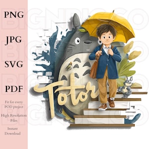 Totoro Anime Digital Design PNG, Unisex Digital Tee and Wall Art Design SVG, Ghibli Style Japanese Cartoon Character for Cosplay & Fan Gifts