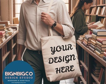 Mockup di borsa tote in tela di cotone / Mockup di borsa della spesa JPG PNG / Borsa tote lifestyle