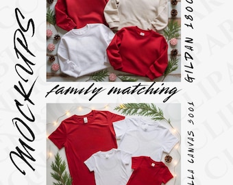 Family Christmas Mockup Bundle, Bella Canvas 3001 T-shirt and Gildan 18000 Sweatshirt (Digital Download)