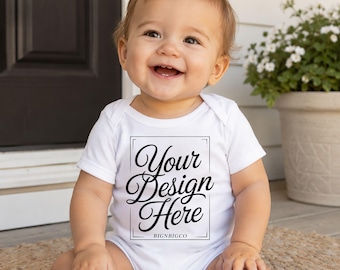 White Baby Onesie Mockup, Baby Bodysuit , Infant Romper , Toddler Shirt JPG PNG (Digital Download)