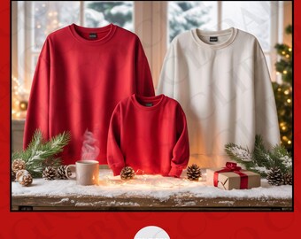 Family Matching Christmas Sweatshirt Mockup | Gildan 18000 PSD PNG JPG | Holiday Crewneck Mockup Bundle