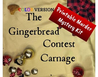 Gingerbread Murder Mystery Game, 6-15 Player Whodunnit, full color version, (digital download, printable)