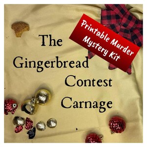The Gingerbread Contest Carnage,  B&W version 6-15 person Murder Mystery Group Party Game,  Printable Solve a Mystery, Whodunnit Mystery