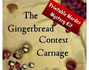 Gingerbread Murder Mystery Game, 6-15 Player Whodunnit, black and white, (digital download, printable)