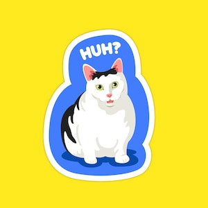 Huh? cat meme sticker | Funny cat sticker, Laptop decal, Water bottle sticker, Vinyl sticker, Cat sticker pack, Cat lover gift, Cat mom gift