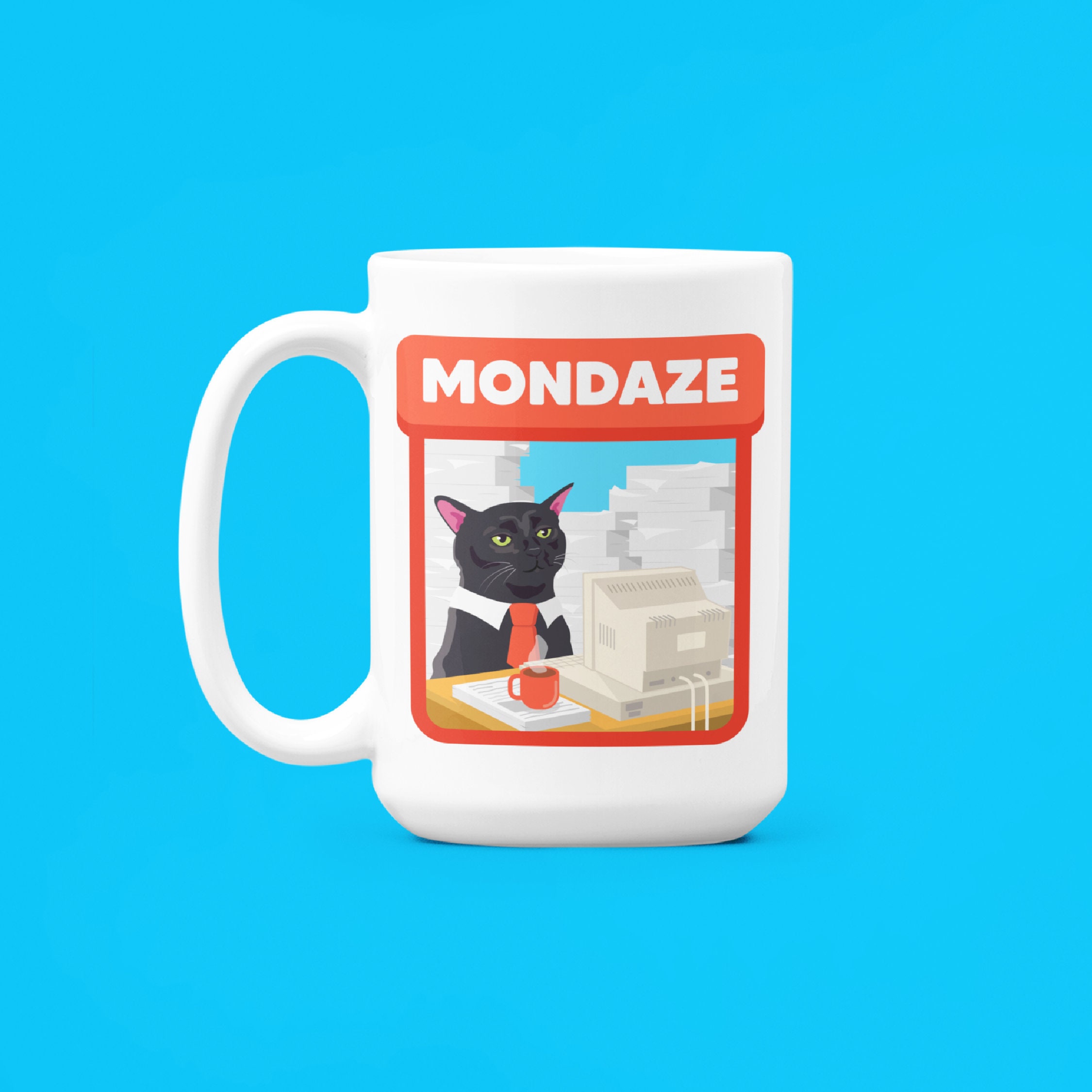 Mondaze Mug Funny Cat Mug, Zoned Out Black Cat Meme, Coworker Gift