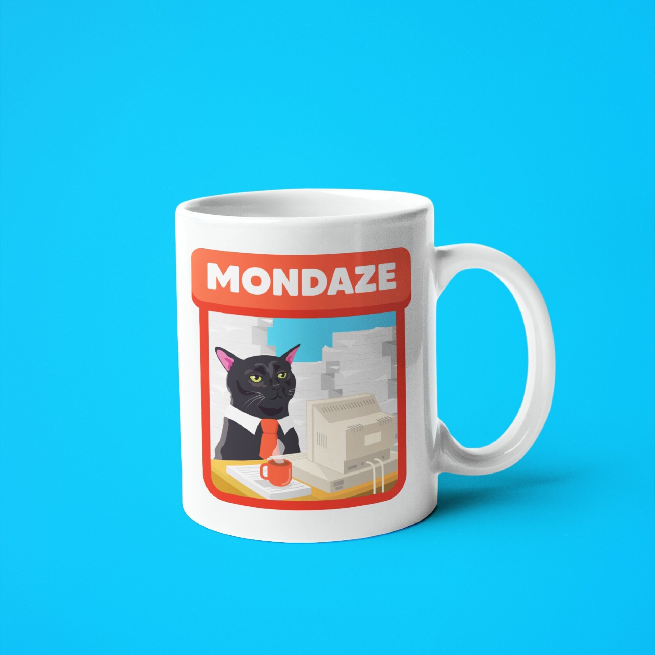 Mondaze Mug Funny Cat Mug, Zoned Out Black Cat Meme, Coworker Gift