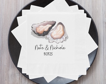 Personalized Oyster Coined Napkins: Wedding, Bridal Shower Decor