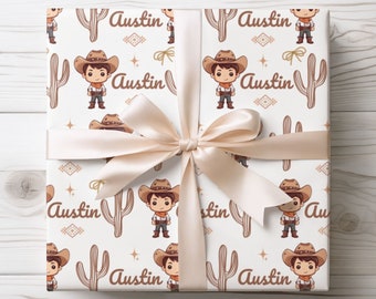 Personalized Gift Wrap Papers, Cowboy Wrapping Paper for Kids, Western Gift Wrap with Name, Western Design, Kids Toddler Birthday Gifts Wrap