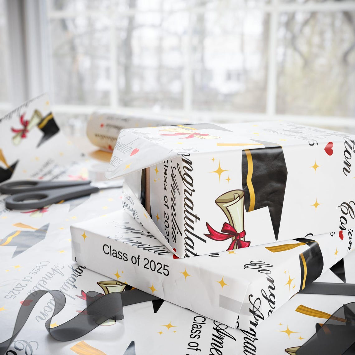 Personalized Graduation Wrapping Paper: Cap & Diploma Design - Etsy