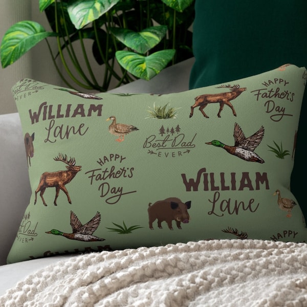 Personalized Hunting Theme Pillow for Dad, Custom Father's Day Gift with Name, Pillow for Dad, Dad's Spot Pillow, Duck/Deer Hunter Gift Idea