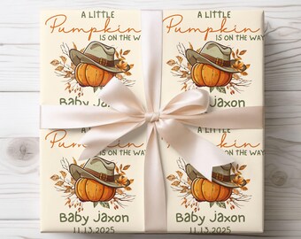 Pumpkin Baby Shower Wrapping Paper: Personalized Fall Gift Wrap