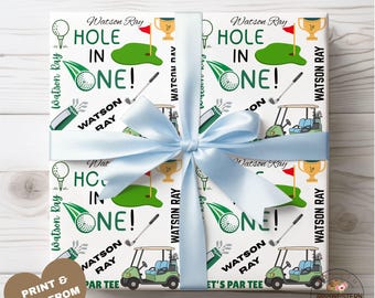 First Birthday Hole-in-One Wrapping Paper, Personalized Golf Themed Gift Wrap
