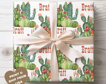 Cactus Watercolor Pattern Wrapping Paper | Succulent Gift Wrap