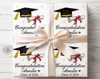 Personalized Graduation Wrapping Paper: Cap & Diploma Design