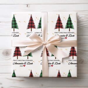 Personalized Christmas Gift Wrap Papers for Couples, Holiday Gift Wrap, Custom Wrapping Paper, Engagement Celebration Wrap, Festive Tree