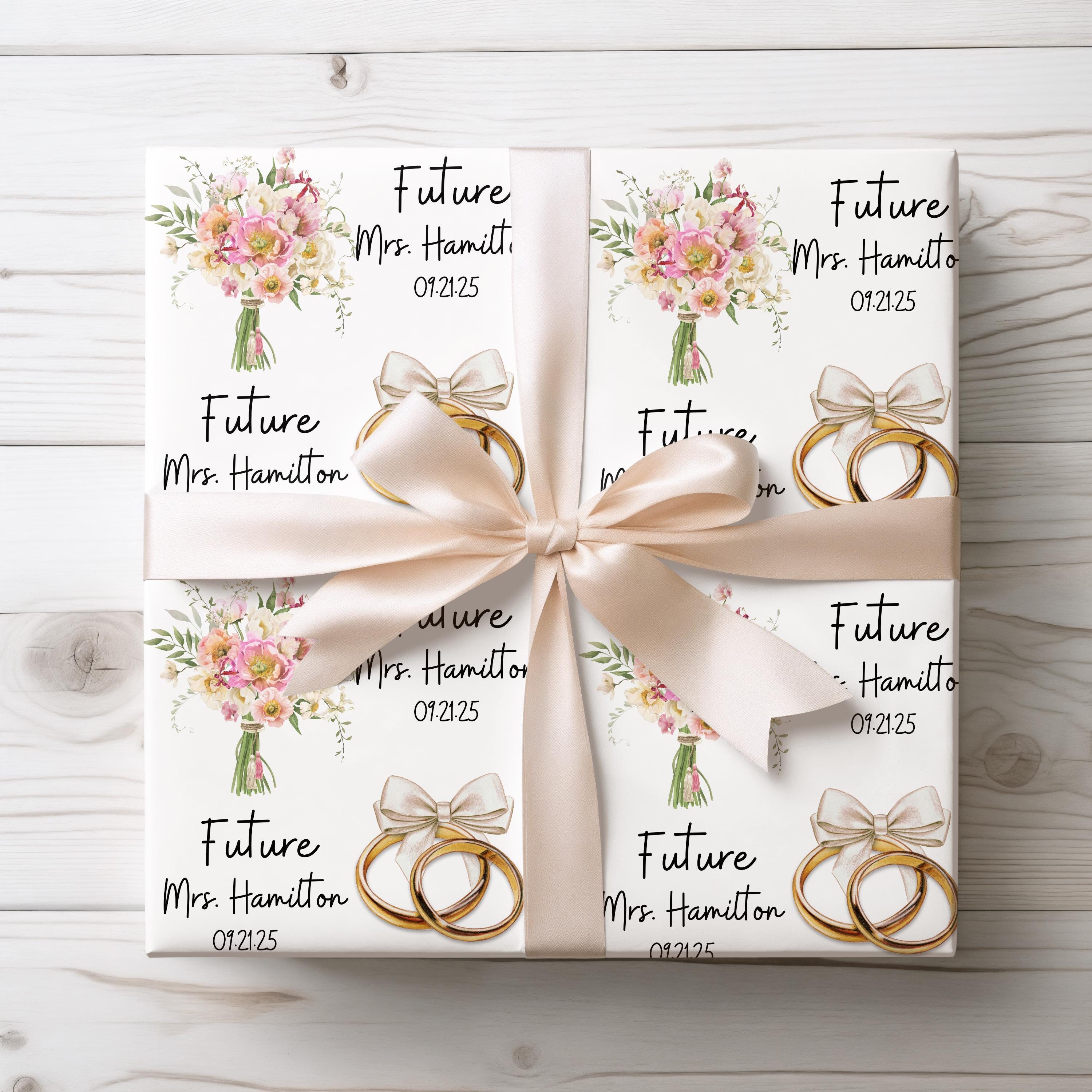 Elegant Wedding Gift Wrap Paper, Chic Glam Bridal Shower Decor, Boho Wedding Wrapping, Personalized Wedding Wrapping Paper Roll, Future Mrs.