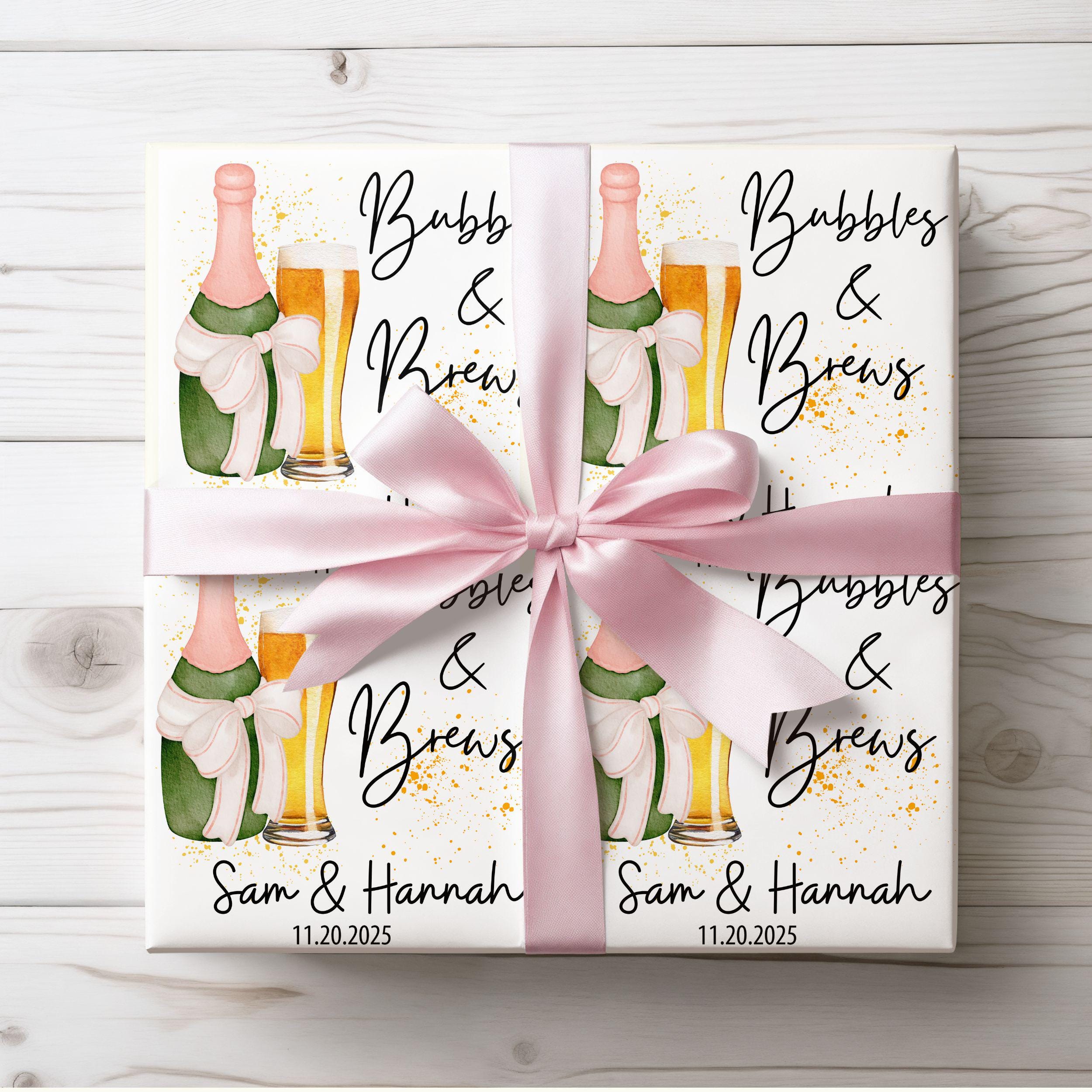 Personalized Bubbles and Brews Couple Shower, Party Supplies, Custom Wrapping Paper, Bubbles & Brews Theme, Unique Weeding Gift Wrap[...]