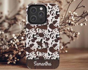 Personalized Cowhide Print iPhone Case, Western Minimalist, Tough Phone Case