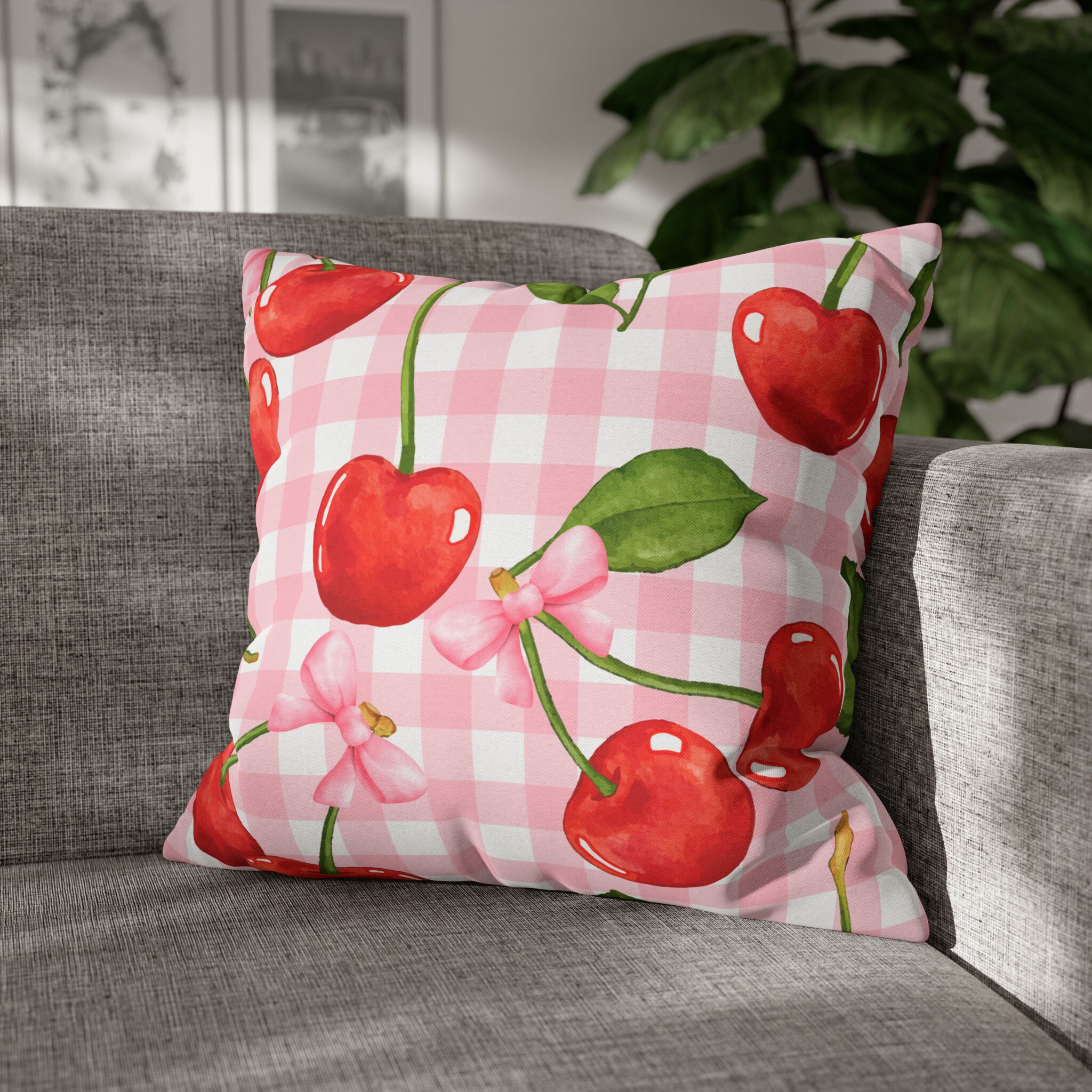 Aperturee White Pink Strawberry Fruit Pillow Cover Backdrop