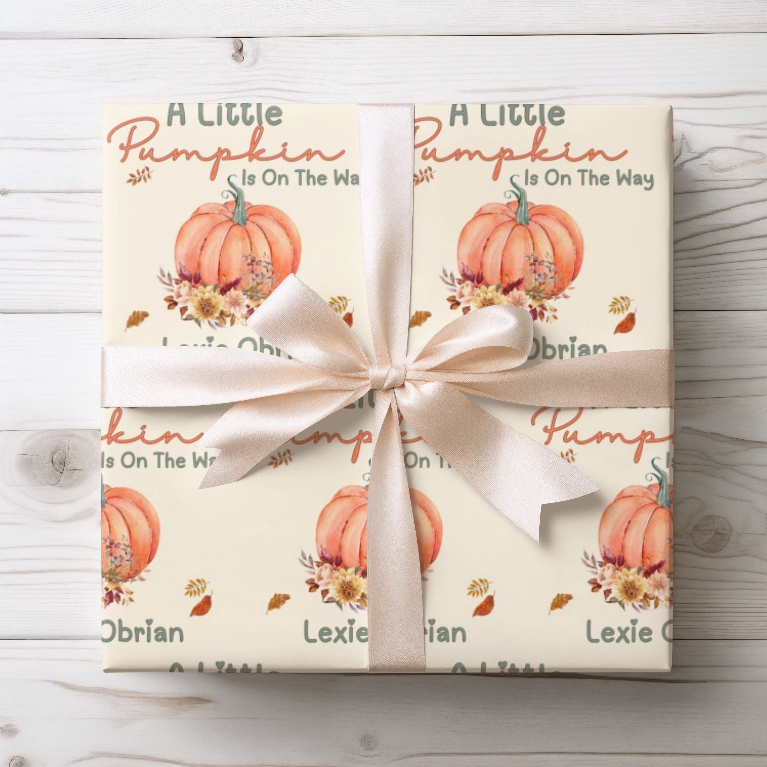 Stesha Fall Gift Wrap Paper - Pumpkin & Autumn Leaves Design, 3 Sheets 30x20 Inch Premium Glossy