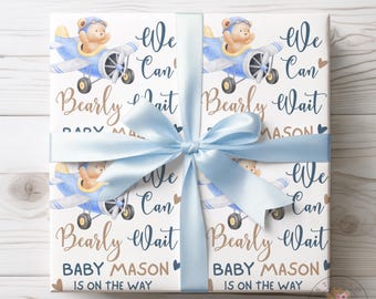 We Can Bearly Wait Baby Shower Wrapping Paper, Cute Baby Reveal Gift Wrap, Gender Reveal Wrap, Unique Present Wrap, New Baby Gift Decoration