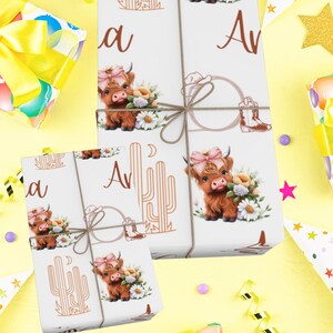 cute highland cow gift wrap for baby shower