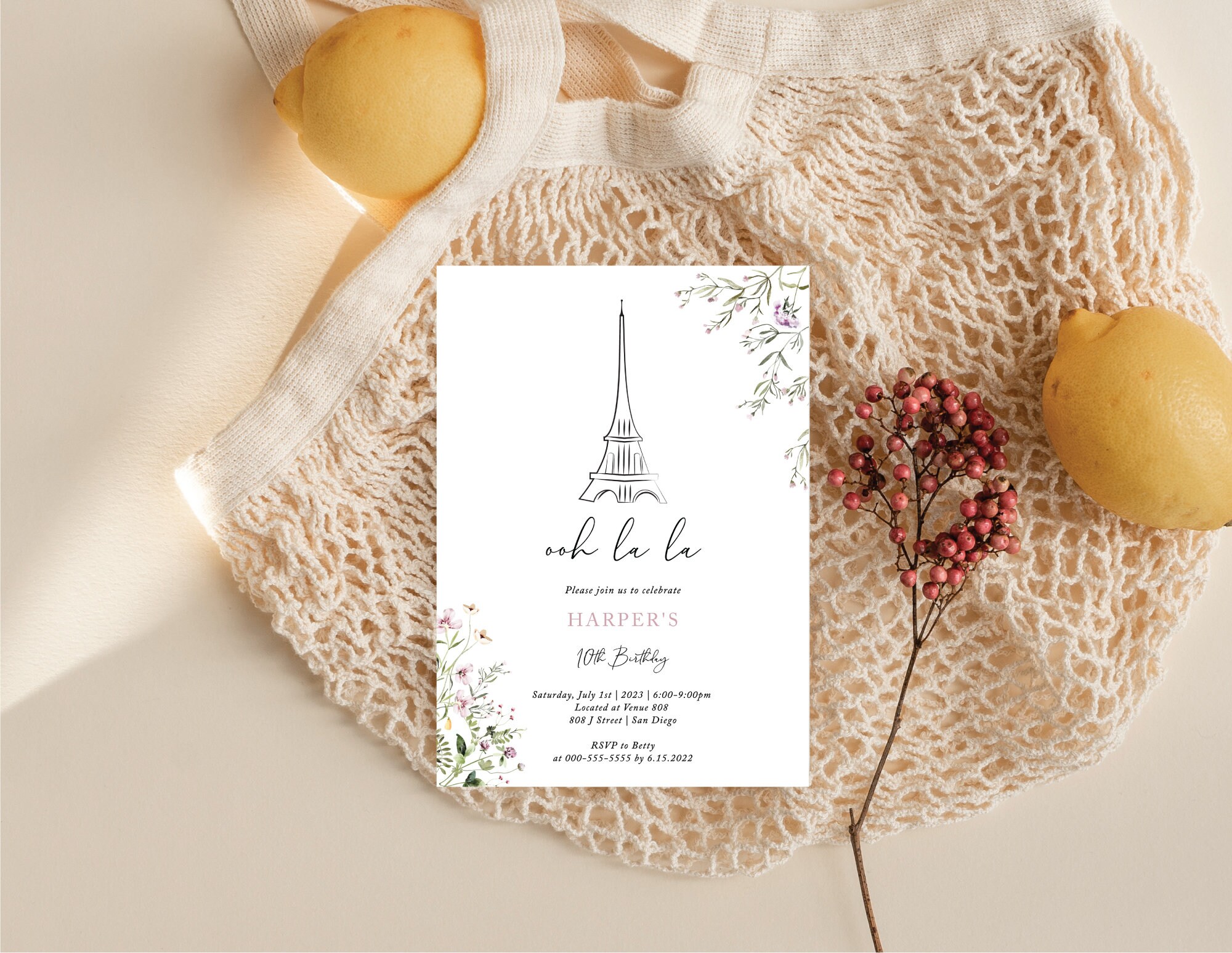 Eiffel Tower Kids Birthday Invite Template | Digital Download Birthday ...