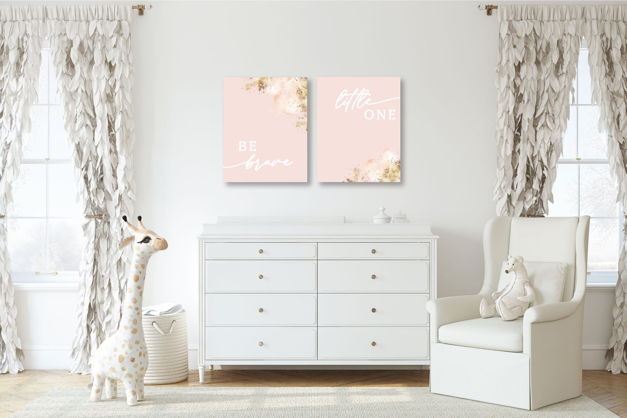 Digital Download Pink and Gold Nursery Wall Art Set Be Brave Boho