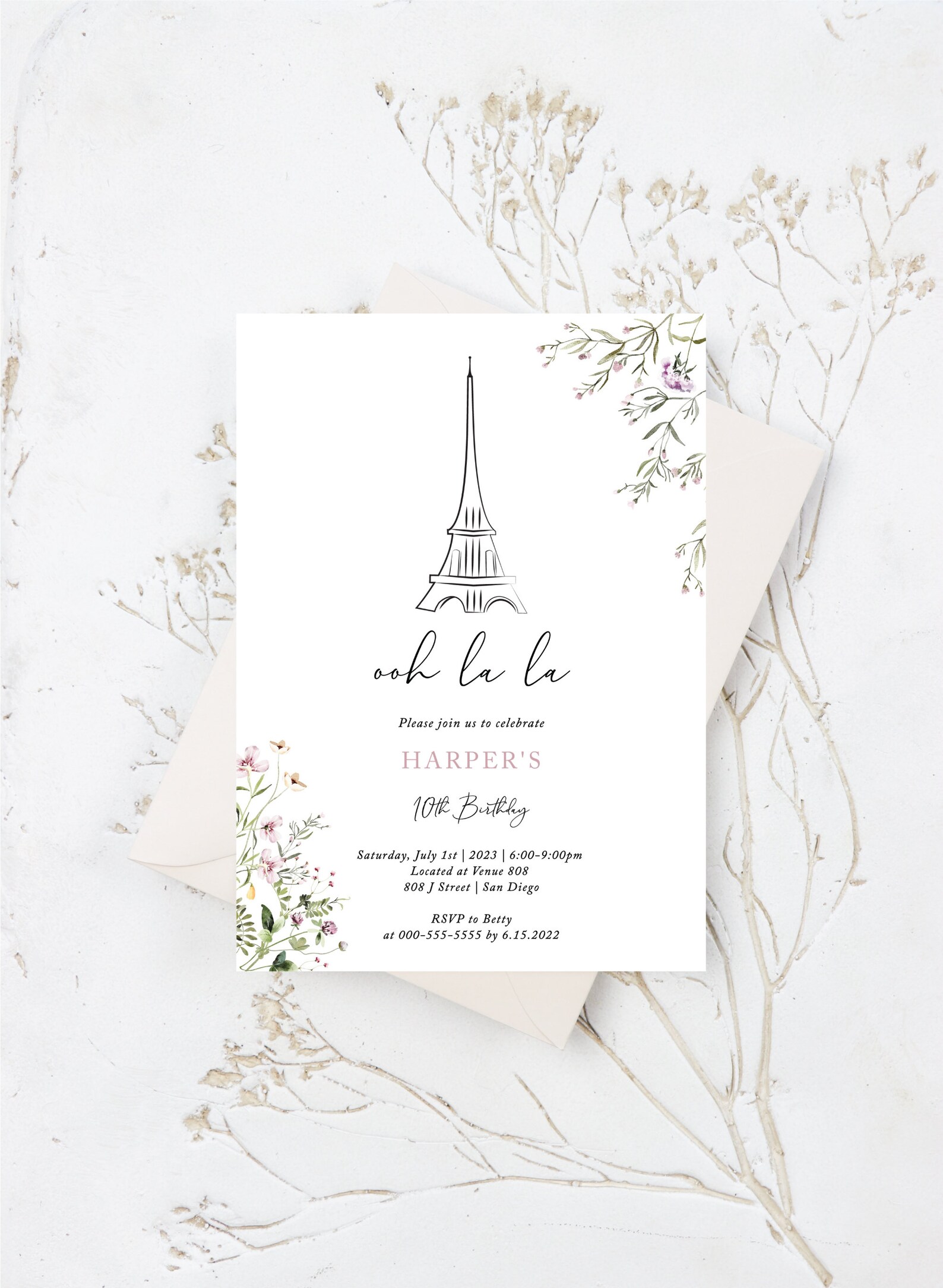 Eiffel Tower Kids Birthday Invite Template | Digital Download Birthday ...