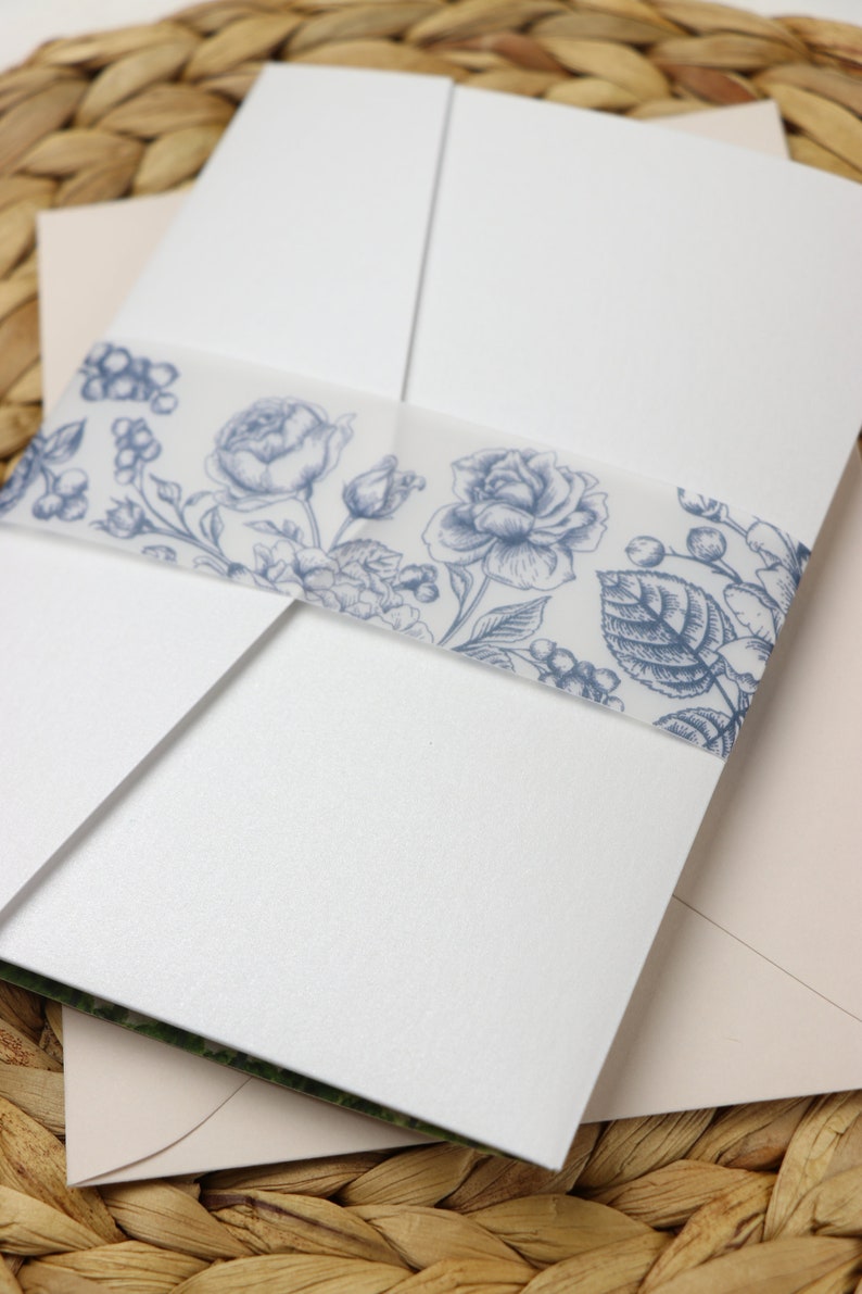 Navy Blue Rose Belly Bands Printable Belly Bands Garden Wedding Invite ...