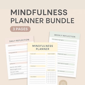 Planificador imprimible de atención plena y gratitud / Diario / Seguimiento de salud mental / Autocuidado (PDF) / A4 + Carta (EE. UU.)
