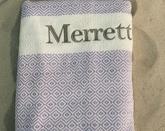 Personalized Turkish Beach Towel: Embroidered Cotton Gift