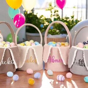 Personalized Easter Basket | Bunny Baskets for Kids | Embroidered Easter Basket | Easter Bunny Tail Bag | Boys Girls Easter Gifts Christmas