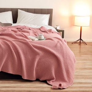 Cotton Bed Cover, Queen or King Size Bedspread, Soft Bed Throw, Farmhouse Gift Throw Blanket, Light Waffle Blanket Summer