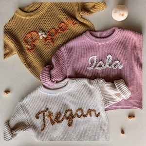 Personalized Baby Name Sweater: Hand Embroidered Cotton Knit