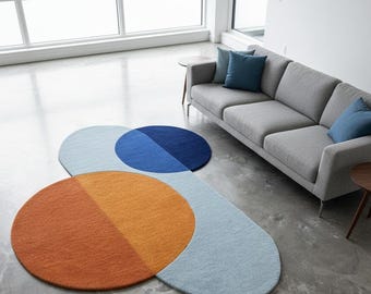 Handmade Irregular Oval Rug: Modern Abstract Area Carpet