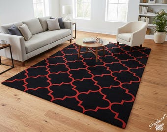 Handwoven Striped Wool Cotton Rug: Modern Area Carpet