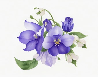 Bell Flower Digital Clipart - 5 High Quality JPGs - Digital Planner, Card Making, Wallpaper, Wall Hanging, Printable, Instant Downloadable.