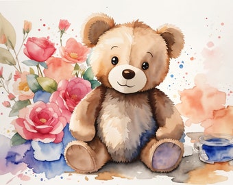 Instant Downloadable 5 Beautiful Taddy Bear Art For Decoration- Wallpaper/Wall Hanging/Printable, High Quality pixel 4608x3072.